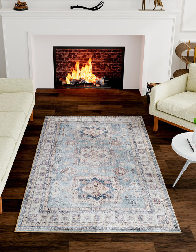 Washable Soft Green 2' x 3' 1 Timeless Rectangle Area Rug Easy to Clean Stain Resistant & Durable Traditional Classic Vintage Design Carpet for Sale at Rug Engine