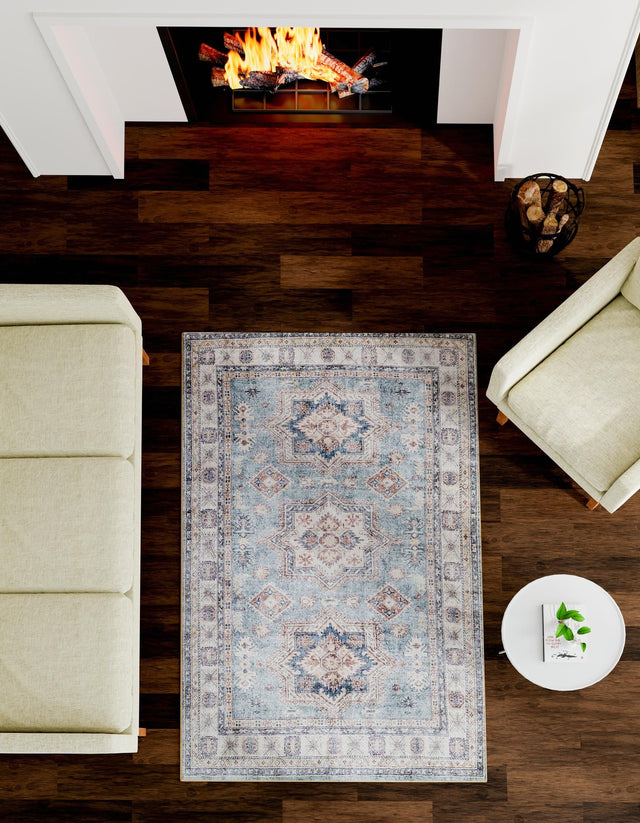Washable Soft Green 5' 1 x 8' Timeless Rectangle Area Rug Easy to Clean Stain Resistant & Durable Traditional Classic Vintage Design Carpet for Sale at Rug Engine