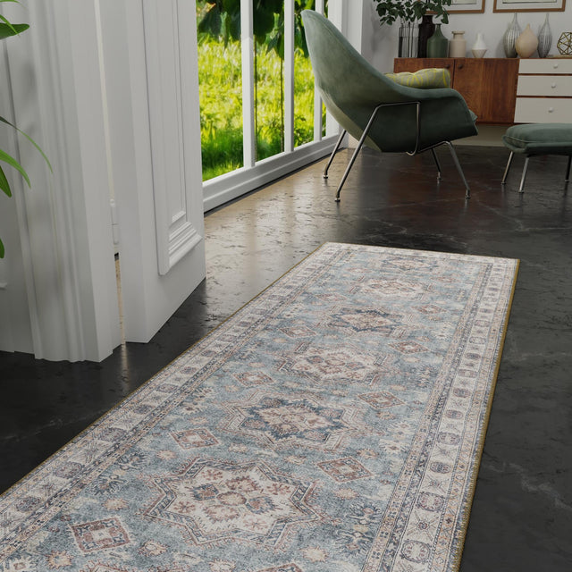 Washable Soft Green 2' 7 x 12' Timeless Runner Area Rug Easy to Clean Stain Resistant & Durable Traditional Classic Vintage Design Carpet for Sale at Rug Engine