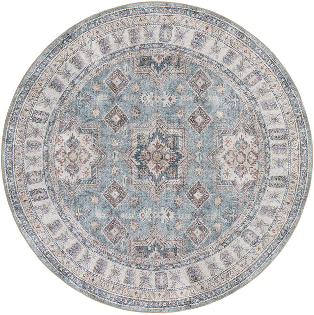 Washable Soft Green 7' 10 x 7' 10 Timeless Round Area Rug Easy to Clean Stain Resistant & Durable Traditional Classic Vintage Design Carpet for Sale at Rug Engine