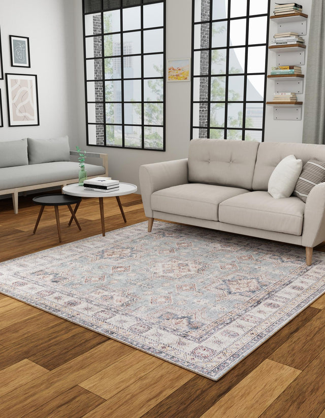 Washable Soft Green 7' 10 x 7' 10 Timeless Square Area Rug Easy to Clean Stain Resistant & Durable Traditional Classic Vintage Design Carpet for Sale at Rug Engine
