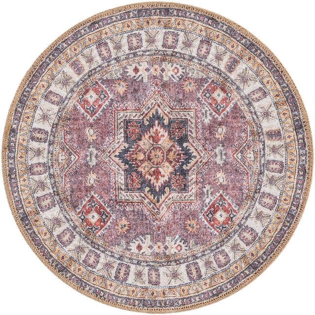 Washable Antique Rose Pink 2' x 2' Timeless Round Area Rug Easy to Clean Stain Resistant & Durable Traditional Classic Vintage Design Carpet for Sale at Rug Engine