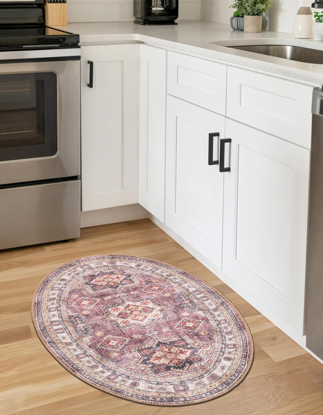 Washable Antique Rose Pink 2' x 3' 1 Timeless Oval Area Rug Easy to Clean Stain Resistant & Durable Traditional Classic Vintage Design Carpet for Sale at Rug Engine
