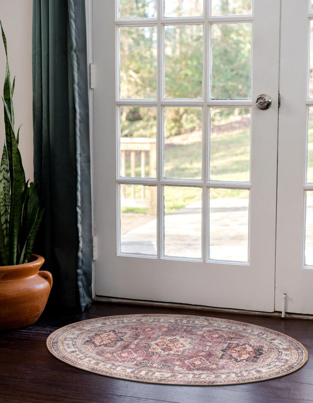 Washable Antique Rose Pink 2' x 3' 1 Timeless Oval Area Rug Easy to Clean Stain Resistant & Durable Traditional Classic Vintage Design Carpet for Sale at Rug Engine