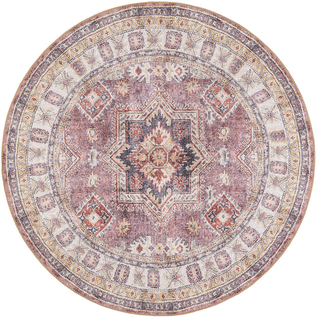 Washable Antique Rose Pink 5' 1 x 5' 1 Timeless Round Area Rug Easy to Clean Stain Resistant & Durable Traditional Classic Vintage Design Carpet for Sale at Rug Engine
