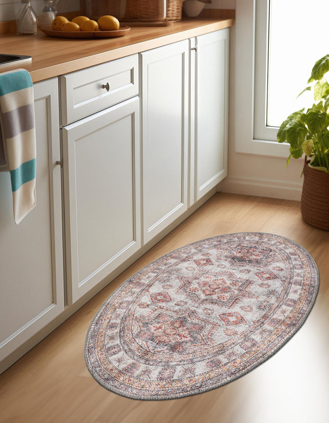 Washable Ivory 2' x 3' 1 Timeless Oval Area Rug Easy to Clean Stain Resistant & Durable Traditional Classic Vintage Design Carpet for Sale at Rug Engine