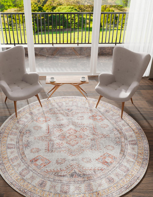 Washable Ivory 2' x 2' Timeless Round Area Rug Easy to Clean Stain Resistant & Durable Traditional Classic Vintage Design Carpet for Sale at Rug Engine
