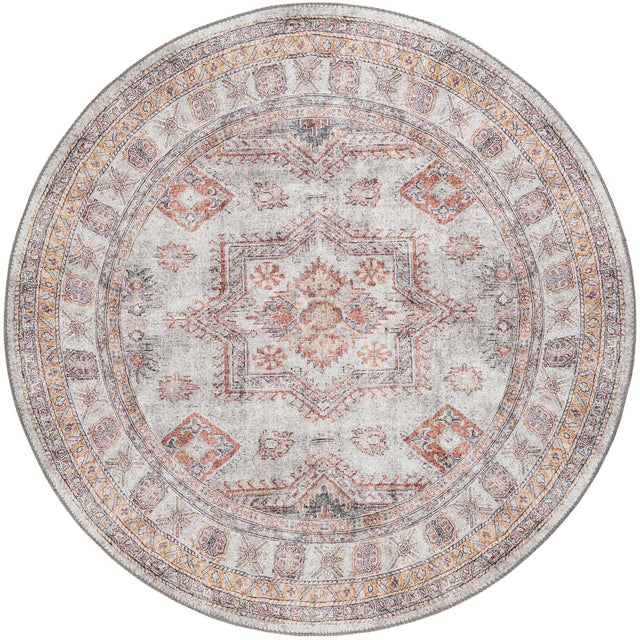Washable Ivory 5' 1 x 5' 1 Timeless Round Area Rug Easy to Clean Stain Resistant & Durable Traditional Classic Vintage Design Carpet for Sale at Rug Engine