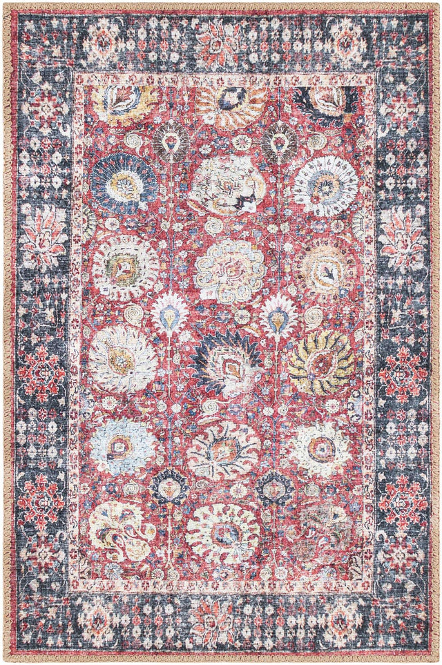 Washable Vintage Red 2' x 3' 1 Timeless Rectangle Area Rug Easy to Clean Stain Resistant & Durable Traditional Classic Vintage Design Carpet for Sale at Rug Engine