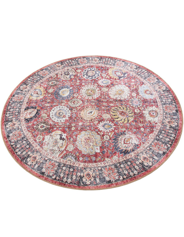 Washable Vintage Red 5' 1 x 5' 1 Timeless Round Area Rug Easy to Clean Stain Resistant & Durable Traditional Classic Vintage Design Carpet for Sale at Rug Engine