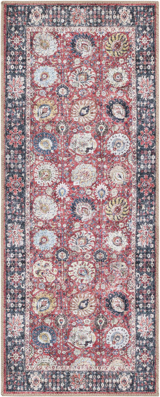 Washable Vintage Red 2' x 5' 1 Timeless Runner Area Rug Easy to Clean Stain Resistant & Durable