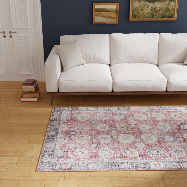 Washable Vintage Red 3' 6 x 5' 6 Timeless Rectangle Area Rug Easy to Clean Stain Resistant & Durable Traditional Classic Vintage Design Carpet for Sale at Rug Engine