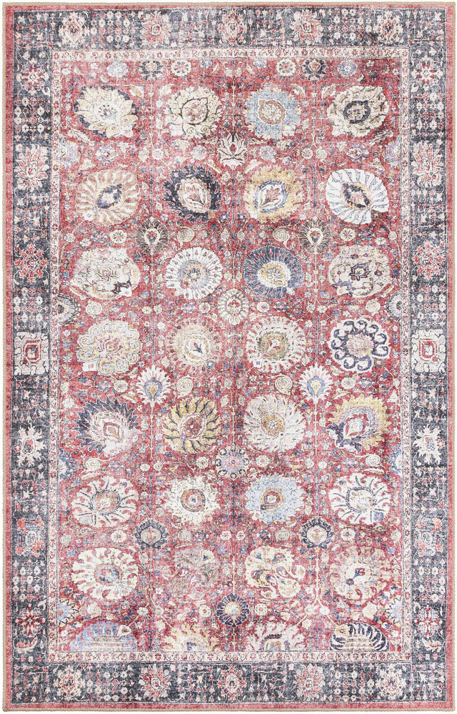 Washable Vintage Red 5' 1 x 8' Timeless Rectangle Area Rug Easy to Clean Stain Resistant & Durable Traditional Classic Vintage Design Carpet for Sale at Rug Engine