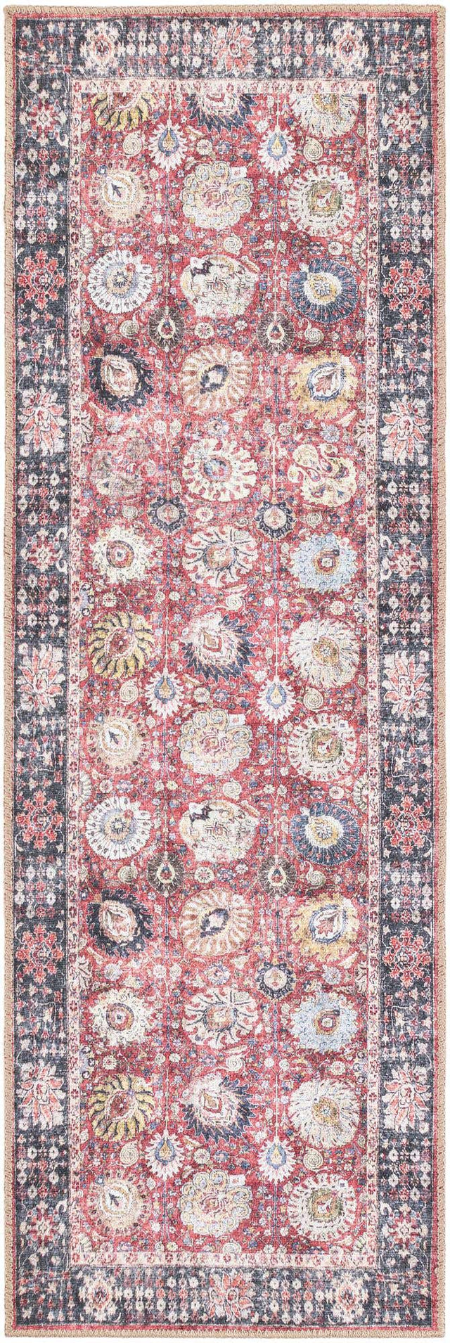 Washable Vintage Red 2' x 6' 1 Timeless Runner Area Rug Easy to Clean Stain Resistant & Durable Traditional Classic Vintage Design Carpet for Sale at Rug Engine