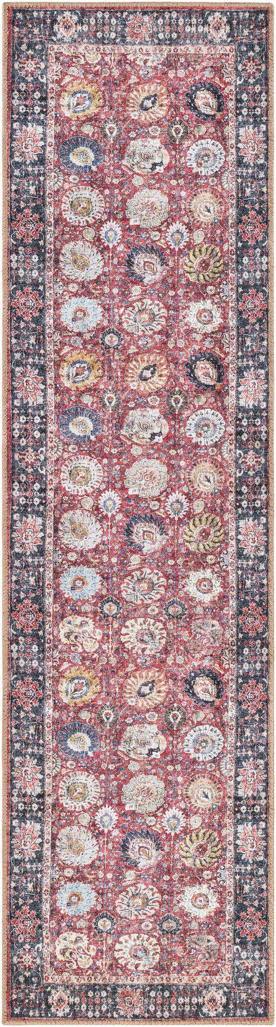 Washable Vintage Red 2' x 8' Timeless Runner Area Rug Easy to Clean Stain Resistant & Durable Traditional Classic Vintage Design Carpet for Sale at Rug Engine