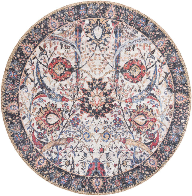 Washable Ivory 2' x 2' Timeless Round Area Rug Easy to Clean Stain Resistant & Durable Traditional Classic Vintage Design Carpet for Sale at Rug Engine