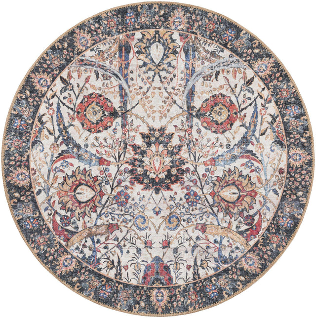 Washable Ivory 3' 6 x 3' 6 Timeless Round Area Rug Easy to Clean Stain Resistant & Durable Traditional Classic Vintage Design Carpet for Sale at Rug Engine