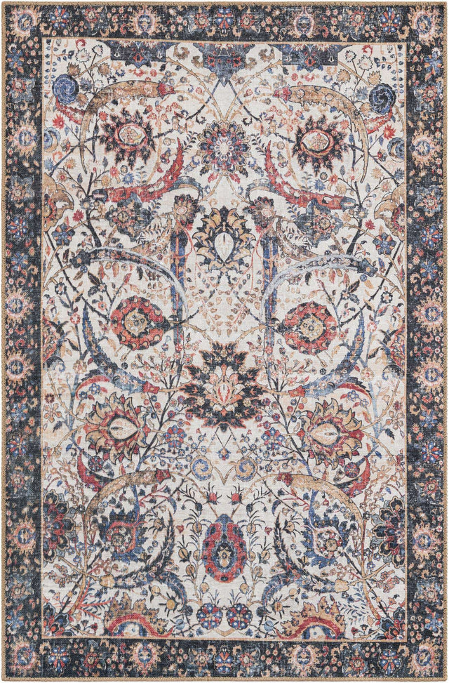 Washable Ivory 4' 1 x 6' 1 Timeless Rectangle Area Rug Easy to Clean Stain Resistant & Durable Traditional Classic Vintage Design Carpet for Sale at Rug Engine
