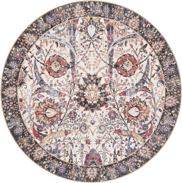 Washable Ivory 5' 1 x 5' 1 Timeless Round Area Rug Easy to Clean Stain Resistant & Durable Traditional Classic Vintage Design Carpet for Sale at Rug Engine