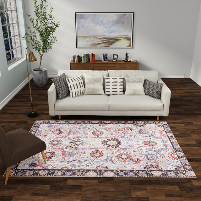 Washable Ivory 5' 1 x 8' Timeless Rectangle Area Rug Easy to Clean Stain Resistant & Durable Traditional Classic Vintage Design Carpet for Sale at Rug Engine