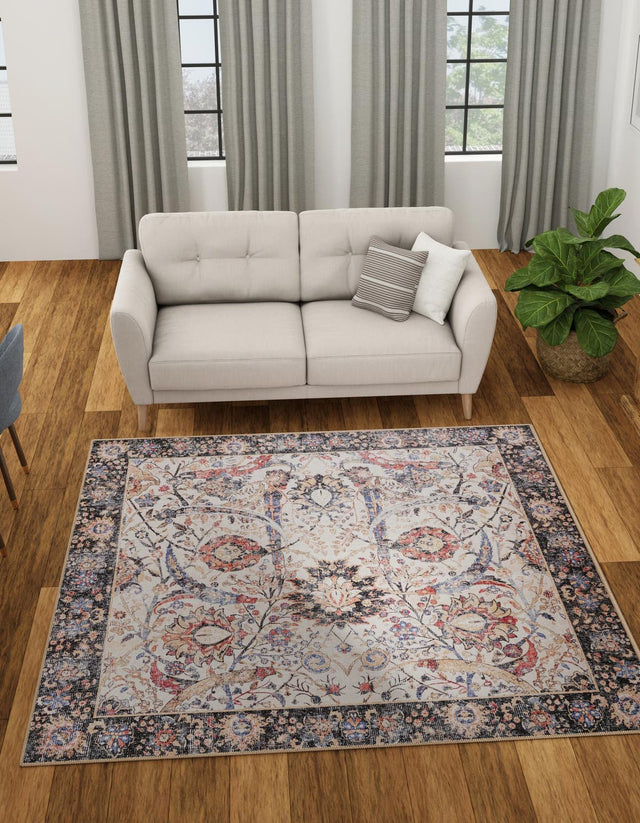Washable Ivory 7' 10 x 7' 10 Timeless Square Area Rug Easy to Clean Stain Resistant & Durable Traditional Classic Vintage Design Carpet for Sale at Rug Engine