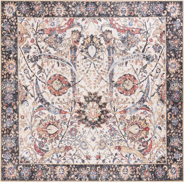 Washable Ivory 7' 10 x 7' 10 Timeless Square Area Rug Easy to Clean Stain Resistant & Durable Traditional Classic Vintage Design Carpet for Sale at Rug Engine