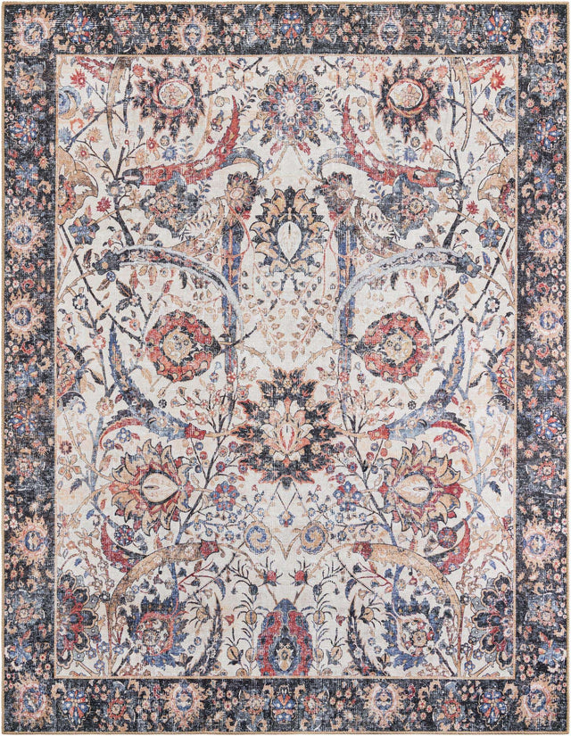 Washable Ivory 7' 10 x 10' Timeless Rectangle Area Rug Easy to Clean Stain Resistant & Durable Traditional Classic Vintage Design Carpet for Sale at Rug Engine
