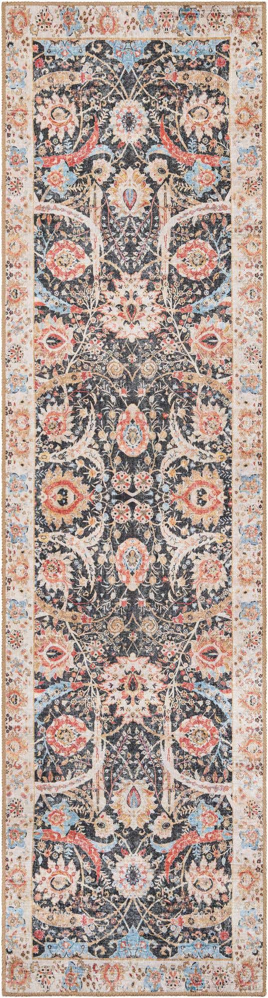 Washable Black 2' 7 x 10' Timeless Runner Area Rug Easy to Clean Stain Resistant & Durable Traditional Classic Vintage Design Carpet for Sale at Rug Engine