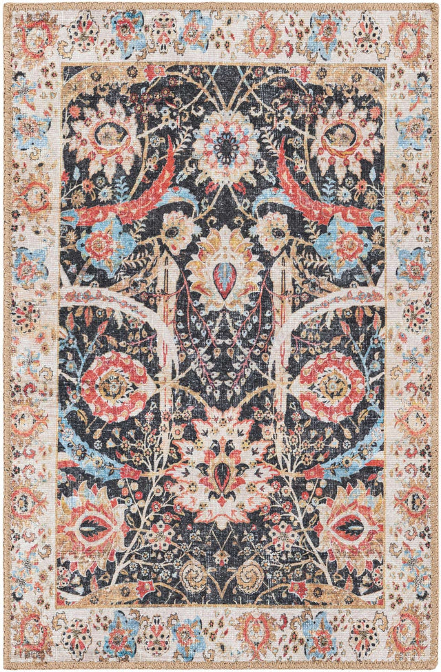 Washable Black 2' x 3' 1 Timeless Rectangle Area Rug Easy to Clean Stain Resistant & Durable Traditional Classic Vintage Design Carpet for Sale at Rug Engine