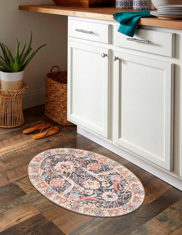 Washable Black 2' x 3' 1 Timeless Oval Area Rug Easy to Clean Stain Resistant & Durable Traditional Classic Vintage Design Carpet for Sale at Rug Engine