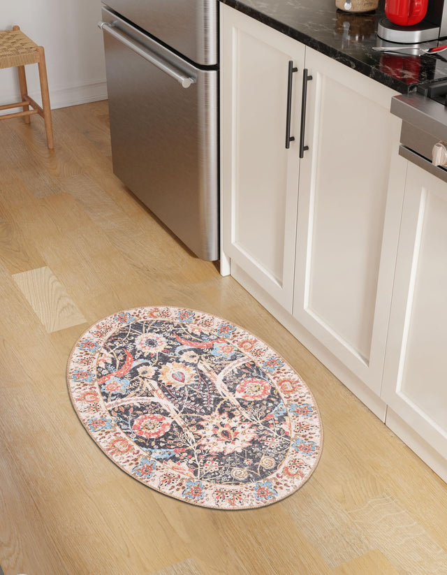 Washable Black 2' x 3' 1 Timeless Oval Area Rug Easy to Clean Stain Resistant & Durable Traditional Classic Vintage Design Carpet for Sale at Rug Engine
