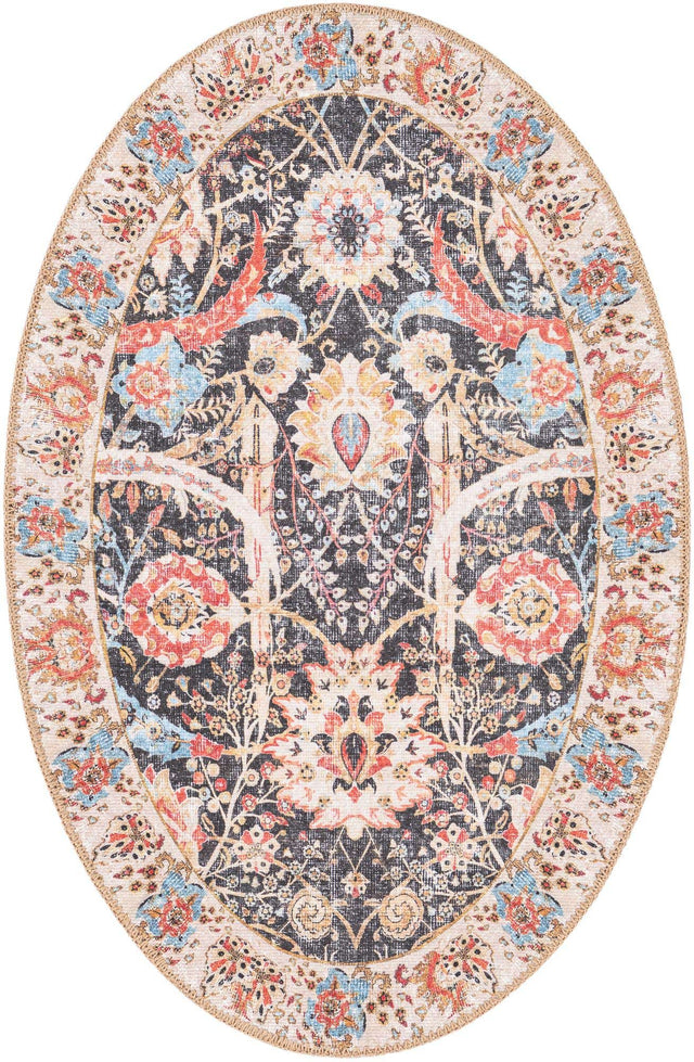 Washable Black 2' x 3' 1 Timeless Oval Area Rug Easy to Clean Stain Resistant & Durable Traditional Classic Vintage Design Carpet for Sale at Rug Engine