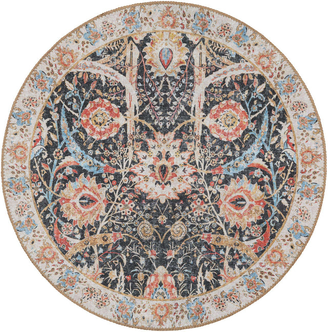 Washable Black 3' 6 x 3' 6 Timeless Round Area Rug Easy to Clean Stain Resistant & Durable Traditional Classic Vintage Design Carpet for Sale at Rug Engine