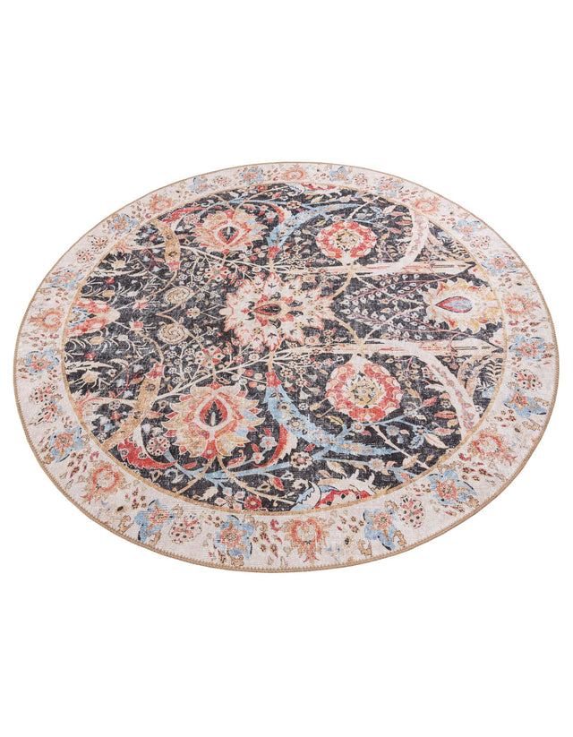 Washable Black 5' 1 x 5' 1 Timeless Round Area Rug Easy to Clean Stain Resistant & Durable Traditional Classic Vintage Design Carpet for Sale at Rug Engine