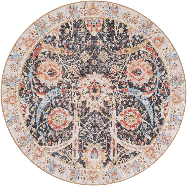 Washable Black 5' 1 x 5' 1 Timeless Round Area Rug Easy to Clean Stain Resistant & Durable Traditional Classic Vintage Design Carpet for Sale at Rug Engine