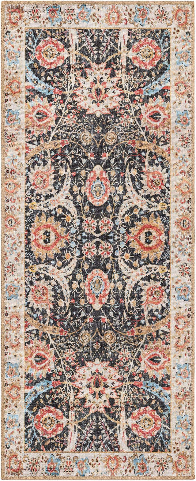 Washable Black 2' x 5' 1 Timeless Runner Area Rug Easy to Clean Stain Resistant & Durable Traditional Classic Vintage Design Carpet for Sale at Rug Engine