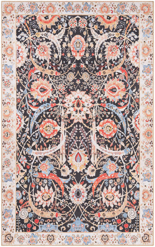 Washable Black 5' 1 x 8' Timeless Rectangle Area Rug Easy to Clean Stain Resistant & Durable Traditional Classic Vintage Design Carpet for Sale at Rug Engine