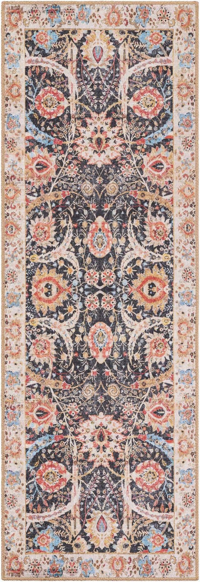 Washable Black 2' x 6' 1 Timeless Runner Area Rug Easy to Clean Stain Resistant & Durable Traditional Classic Vintage Design Carpet for Sale at Rug Engine