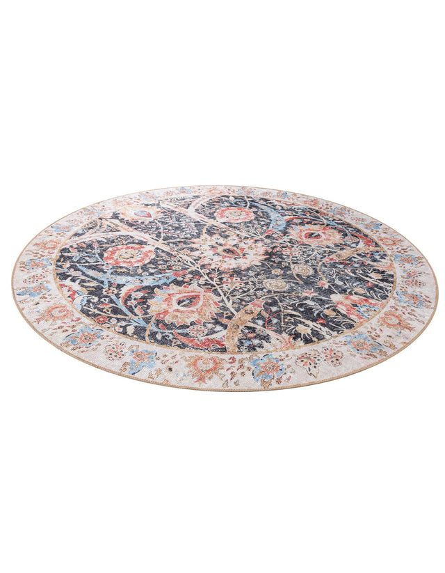 Washable Black 7' 10 x 7' 10 Timeless Round Area Rug Easy to Clean Stain Resistant & Durable Traditional Classic Vintage Design Carpet for Sale at Rug Engine