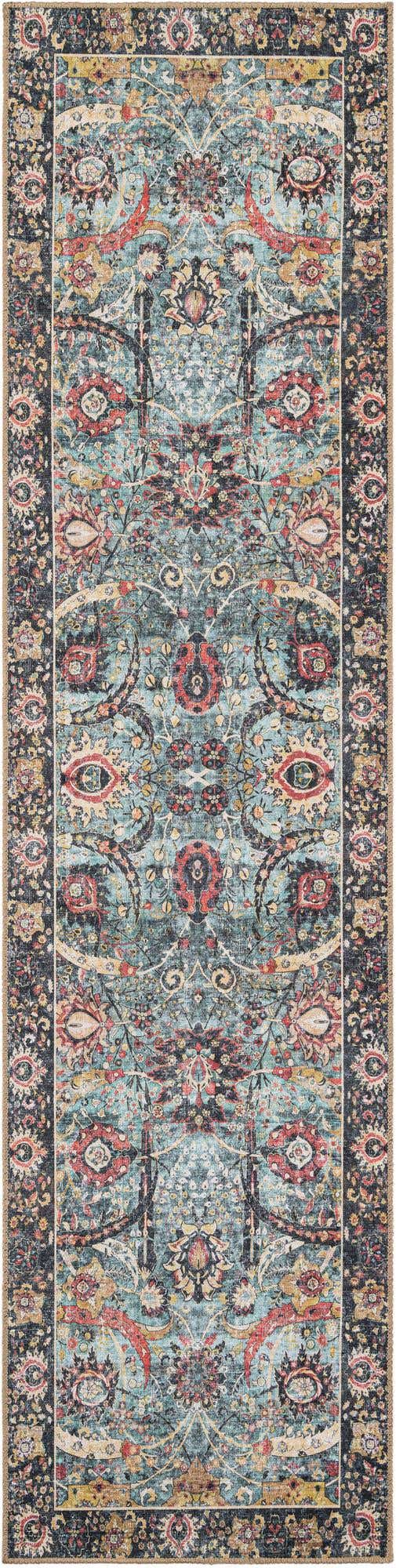 Washable Vintage Green 2' 7 x 10' Timeless Runner Area Rug Easy to Clean Stain Resistant & Durable Traditional Classic Vintage Design Carpet for Sale at Rug Engine