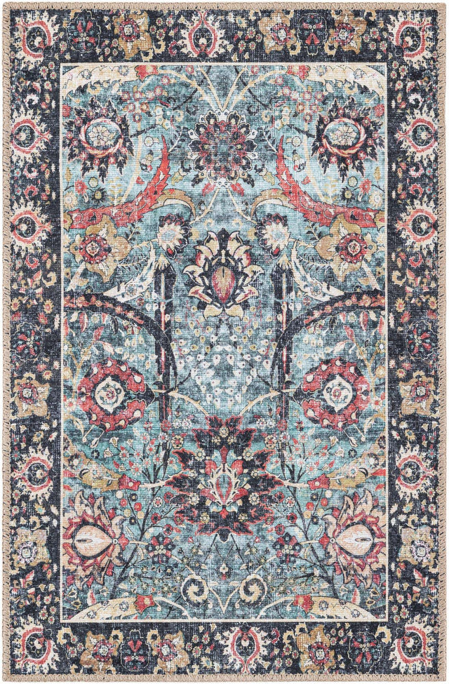 Washable Vintage Green 2' x 3' 1 Timeless Rectangle Area Rug Easy to Clean Stain Resistant & Durable Traditional Classic Vintage Design Carpet for Sale at Rug Engine
