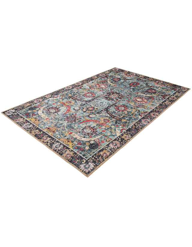 Washable Vintage Green 3' 6 x 5' 6 Timeless Rectangle Area Rug Easy to Clean Stain Resistant & Durable Traditional Classic Vintage Design Carpet for Sale at Rug Engine