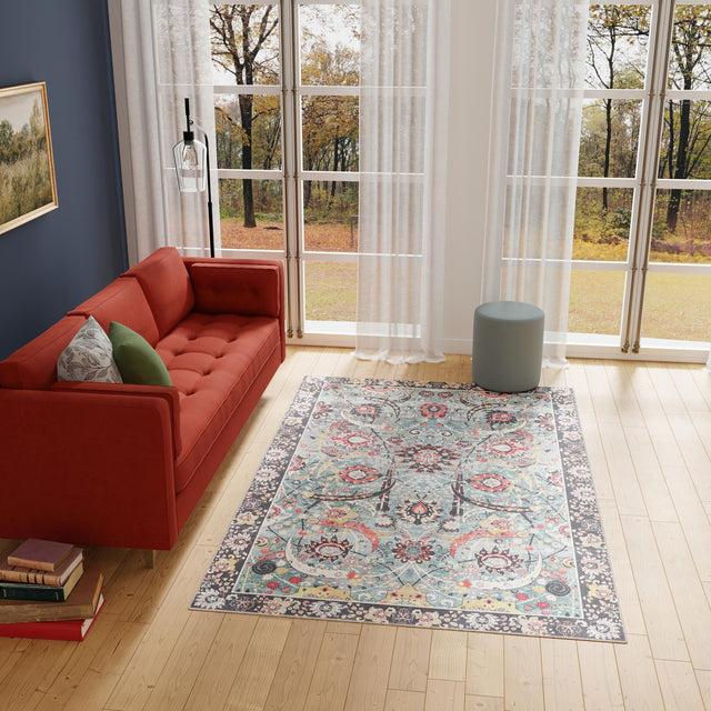 Washable Vintage Green 5' 1 x 8' Timeless Rectangle Area Rug Easy to Clean Stain Resistant & Durable Traditional Classic Vintage Design Carpet for Sale at Rug Engine