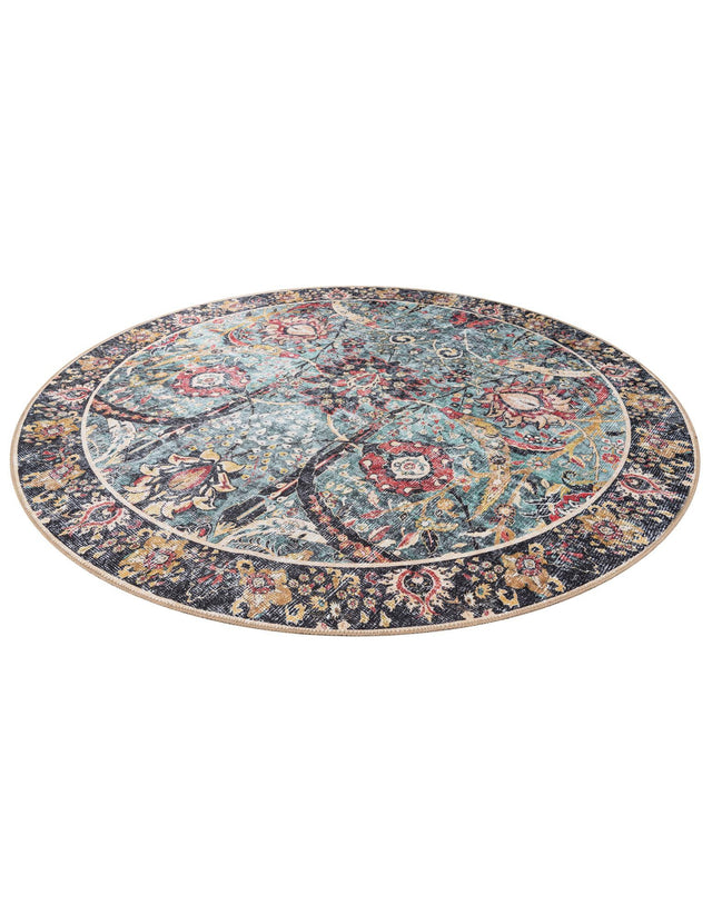 Washable Vintage Green 7' 10 x 7' 10 Timeless Round Area Rug Easy to Clean Stain Resistant & Durable Traditional Classic Vintage Design Carpet for Sale at Rug Engine