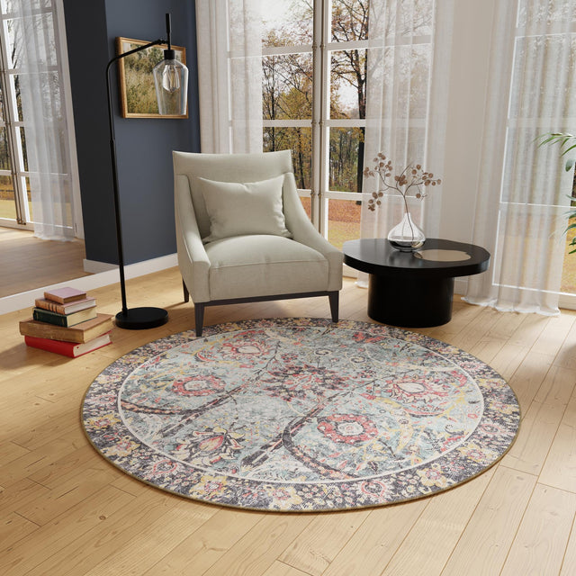 Washable Vintage Green 7' 10 x 7' 10 Timeless Round Area Rug Easy to Clean Stain Resistant & Durable Traditional Classic Vintage Design Carpet for Sale at Rug Engine