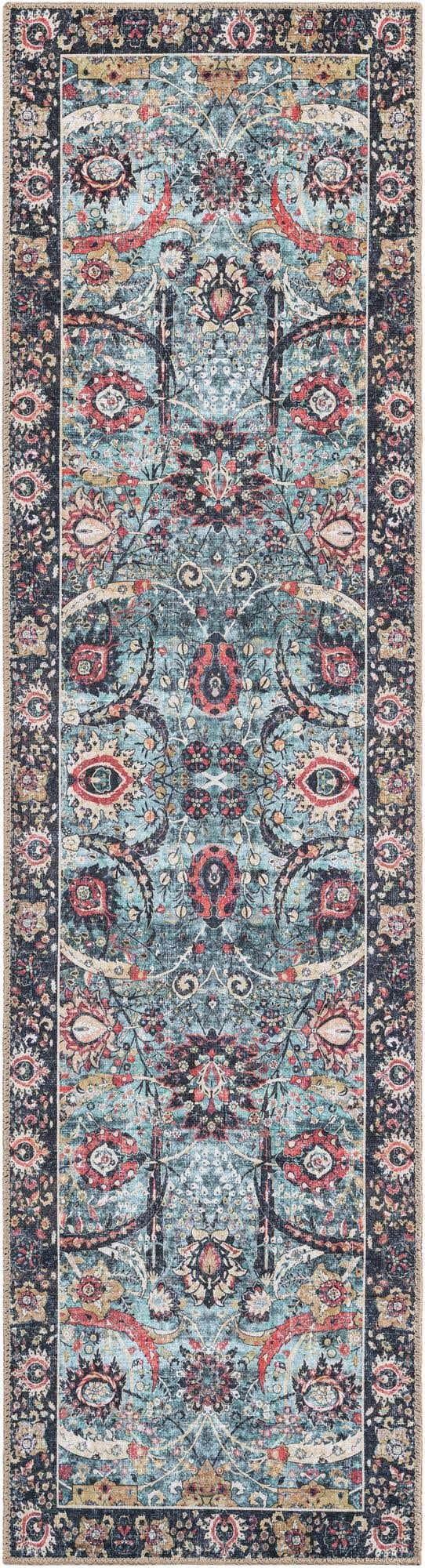 Washable Vintage Green 2' x 8' Timeless Runner Area Rug Easy to Clean Stain Resistant & Durable Traditional Classic Vintage Design Carpet for Sale at Rug Engine