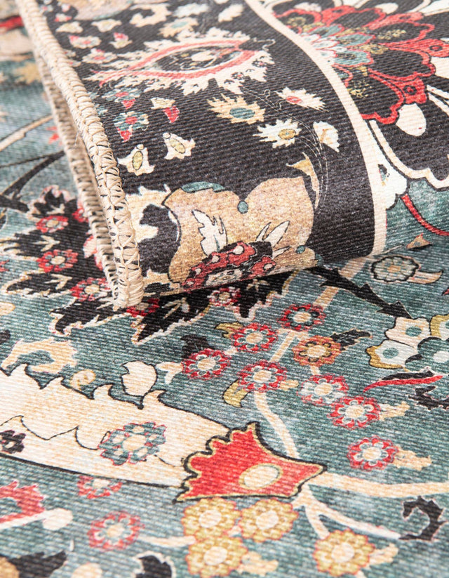 Washable Vintage Green 7' 10 x 7' 10 Timeless Square Area Rug Easy to Clean Stain Resistant & Durable Traditional Classic Vintage Design Carpet for Sale at Rug Engine