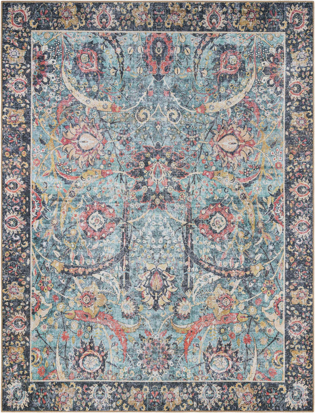 Washable Vintage Green 7' 10 x 10' Timeless Rectangle Area Rug Easy to Clean Stain Resistant & Durable Traditional Classic Vintage Design Carpet for Sale at Rug Engine