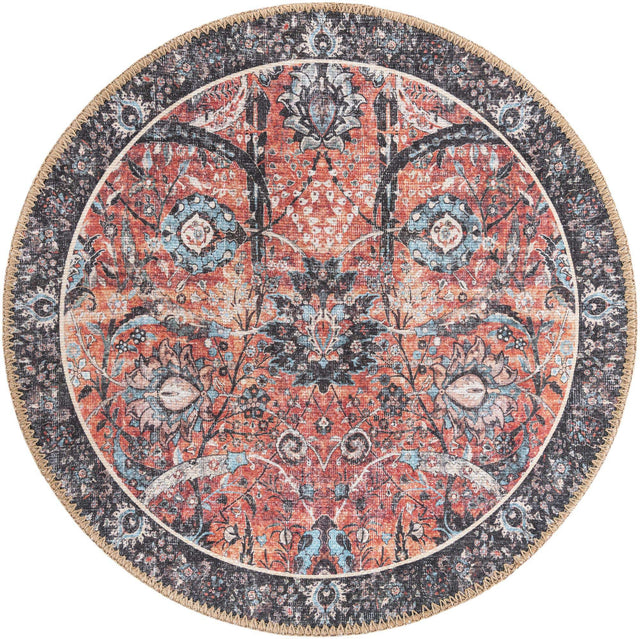 Washable Vintage Rust Red 2' x 2' Timeless Round Area Rug Easy to Clean Stain Resistant & Durable