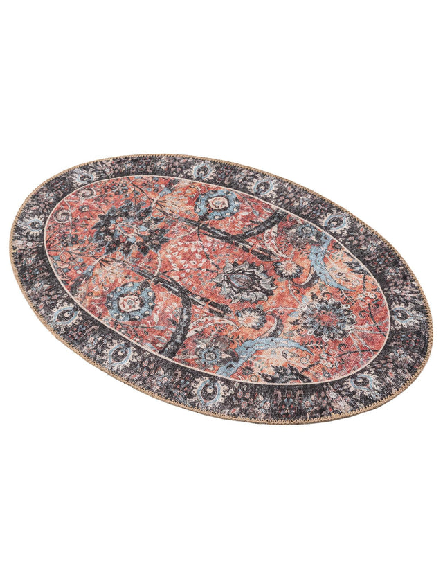 Washable Vintage Rust Red 2' x 3' 1 Timeless Oval Area Rug Easy to Clean Stain Resistant & Durable Traditional Classic Vintage Design Carpet for Sale at Rug Engine